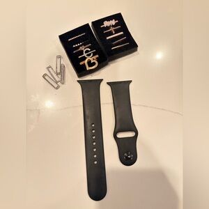 Apple Watch Black Band + 14 Charm Bars Bundle